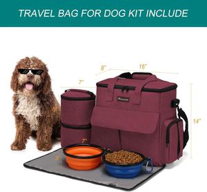 2 bols pour chien, sac de rangement multi-poches pour accessoires pour chien, essentiels pour les voyages en voiture avec chien, sac à dos de voyage pour animaux de compagnie pour le camping en week-end - Product Image 2