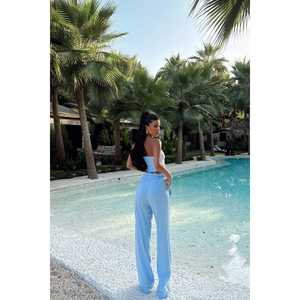 Ensemble de linge BLUE HENRI - Deux pièces, style décontracté pour le printemps, l'été et l'automne, haut et bas ajustés, tricot en élasthanne brodé, 2XL, 2 pièces - Product Image 1