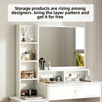 Coiffeuse moderne européenne en bois à panneaux simples avec miroir, armoire et tiroirs de rangement pour petit appartement et chambre à coucher