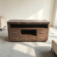 Comptoir de réception moderne de luxe personnalisé avec dessus en marbre naturel, meuble de rangement en bois pour salon, buffet de rangement, bureau d'accueil