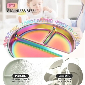 Lot de 2 assiettes en acier inoxydable pour enfants, assiettes divisées en portions de 9 "pour tout-petits et bébés, plats de <span class=keywords><strong>d</strong></span>îner incassables non toxiques - Product Image 6