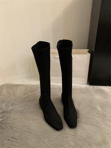 Botas de tacón de bloque de ante albaricoque para mujer, estilo coreano, de media caña, con punta, ajustadas, hasta la rodilla, para otoño-invierno 2026 - Product Image 5