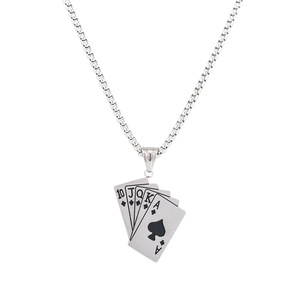 Collar de cadena para suéter yunnique de acero de titanio con diseño de cartas de póker rectas, estilo punk rock unisex, joyería de regalo - Product Image 5
