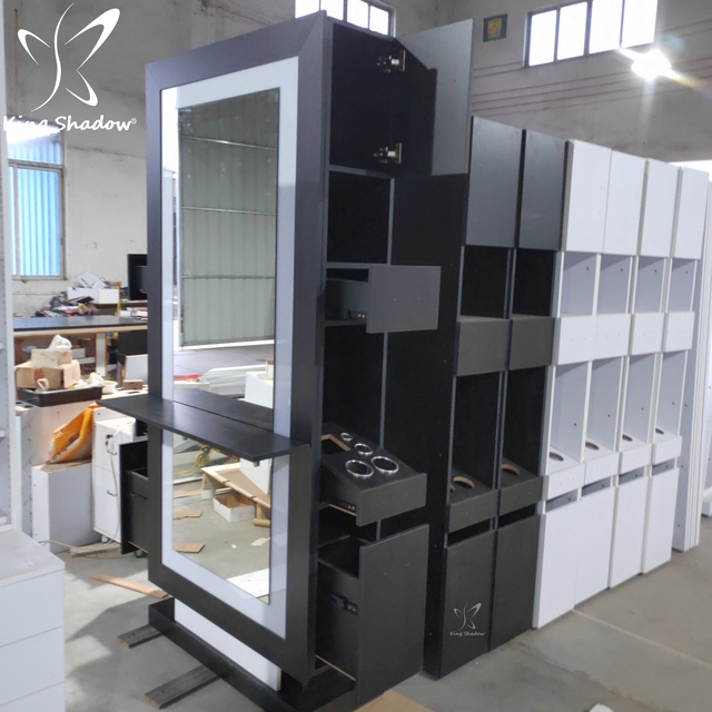 Standing Hair Salon Mirror Led Hairdressing Mirror Station with Drawer