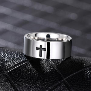 Anello a croce in acciaio inossidabile per uomo, gioiello religioso cristiano, regalo, fascia semplice DJ059 - Product Image 1