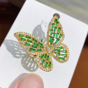 Cincin Kupu-kupu Besar Warna Pink Brass untuk Wanita, Cincin Jari Terbuka yang Dapat Disesuaikan dengan Zirkon Berkilau, Hadiah - Product Image 3