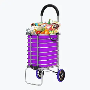 Aluminum Shopping Cart with Wheels  Portable Shopping Cart for Groceries  Folding Utility Cart Heavy Duty Up to 88LBS
