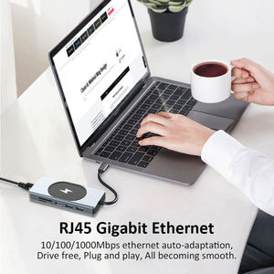 อะแดปเตอร์ Type C Hub Ethernet,แท่นชาร์จแล็ปท็อปแบบไร้สาย15W มีพอร์ต Usb C พอร์ตคู่ HDTV MI VGA สามจอและแท่นชาร์จ USB 3.0 - Product Image 6