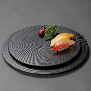 Высококачественная Черная меламиновая обеденная тарелка, сашими, круглый поднос, набор посуды
