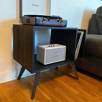 Meuble de lecteur d'enregistrement en bois vinyle, armoire moderne Mid year, rangement pour enregistrement