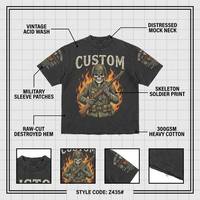 Camiseta de algodón vintage de 230 g/m² con estampado gráfico DTG personalizado, estilo streetwear para hombre, con estampado de calavera.