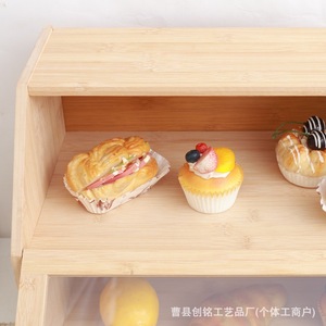 Boîte à pain en bois avec couvercle en verre, double compartiment, rangement de cuisine pour pâtisseries et pains - Product Image 5