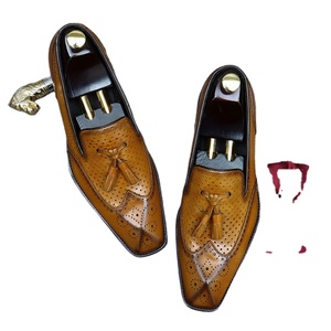 Summer <b>Men</b> Handmade Genuine Leather Office Career Pointed Toe Fashion Tassels Hollow Breathable Anti-Slip <b>Dress</b> - Product Image 1