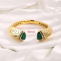 Bracelet luxueux géométrique exagéré en zircon triangulaire pavé, motif zèbre, pierres de malachite