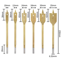 Lot de 6 forets à lame plate en acier au carbone avec tige hexagonale revêtue de titane, 10-25 mm, pour le travail du bois