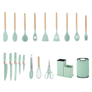 Juego de utensilios de cocina de silicona de 19 piezas con mango de madera, espátula, cuchara, cuchillo, cubo de almacenamiento, utensilios de cocina antiadherentes resistentes al calor - Product Image 2