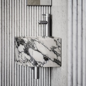 Lavabo <span class=keywords><strong>Angolare</strong></span> Galleggiante Elegante in Micro Marmo Lucidato per Bagno, Lavabo da Appoggio in Marmo - Product Image 3