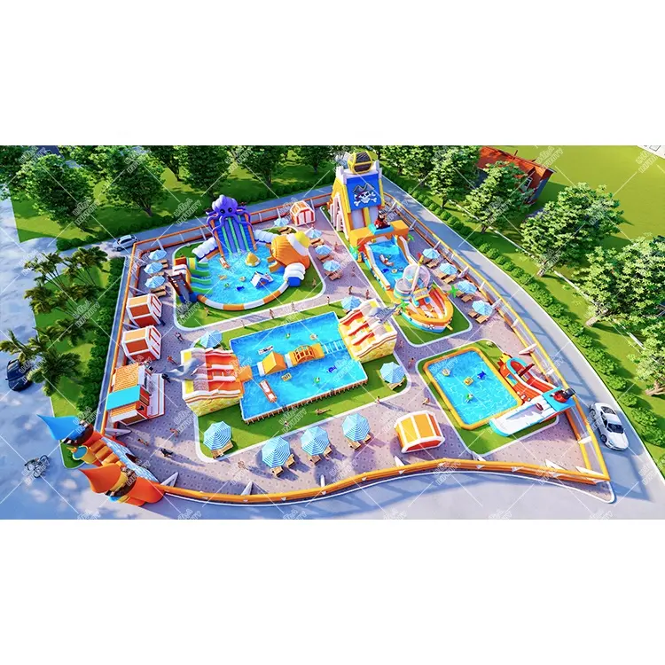 Parque aquático inflável para diversões ao ar livre, parque aquático gigante, parque de diversões inflável
