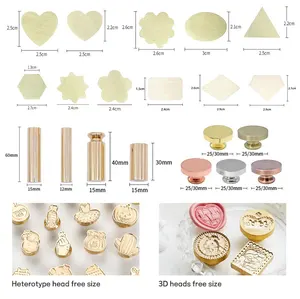 ختم نحاسي للرأس بتصميم الشمع مقبض خشبي رأس سادة أشكال وأنماط مخصصة طقم ختم شمعي