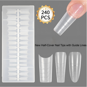 240 pièces de faux ongles à presser longs, semi-mat, givrés, sans limage, avec lignes de guidage, adaptés à diverses formes d'ongles, style populaire - Product Image 1