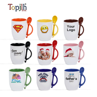 Mug en céramique 12oz avec cuillère, ensemble personnalisable par sublimation, tasse enduite pour fête, école, cadeau, vente en gros Topjlh