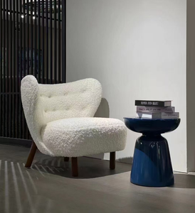 Modern Sherpa Tufted Armchair With Wood Legs Leisure Chair Living Room Furniture - Product Image 1