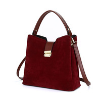Tas Selempang Kulit PU Kustom Grosir, Tas Bahu Wanita Modis, Tas Messenger Suede, Tas Bucket Wanita