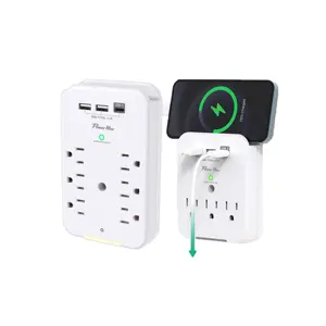 Multi plug 3 AC outlets 5 outlets wall mount Surge protector USB Wall charger with USBC port and night light