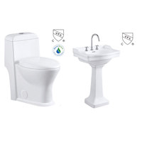 CUPC Ensemble de siège de toilette américain blanc moderne en deux pièces Siphonic Salle de bain WC Placard d'eau Lavabo à main en céramique Monté au sol