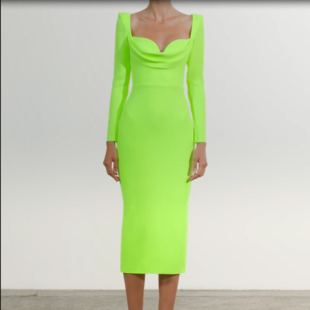 lime green long sleeve bodycon dress Long Sleeve Twist Bust Mini Bodycon Dress In Lime Green Slinky