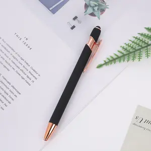 Business Gifts Ball Point Soft Cover Promotional Metal Rubberized Ballpoint Pen Aluminum Touch Stylus Custom Logo Pens