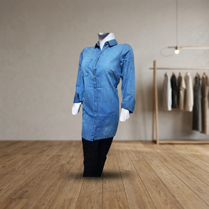 Unisex & Stylish 100% Cotton Light Wash <b>Denim</b> <b>Shirt</b> Dress <b>for</b> <b>Women</b> <b>Long</b> Sleeve Button Formal Winter Customized Color Front Logo - Product Image 6