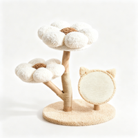 Pohon Kucing BloomWinter 72.5cm Warna Krem Bermotif Bunga dengan Tempat Tidur Ganda Berbentuk Bunga, Papan Garukan Sisal Berbentuk Telinga Kucing & Batang Kayu Melengkung