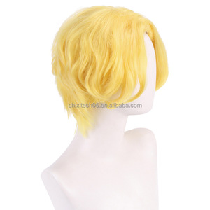 Perruque de cosplay de <span class=keywords><strong>Sabo</strong></span>, l'Empereur des Flammes de One Piece, avec des cheveux bouclés dorés à raie centrale et des cheveux courts - Product Image 4