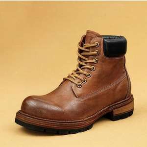 Bottes Balmoral en cuir pour hommes, texture poncée à la main, style Amish, en coton, style workwear, solides, imperméables, antidérapantes, spécialisées - Product Image 2