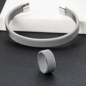 Craft Wolf Stylish Jewelry Set Stainless Steel Wire Braided Bracelet Bangle Ring