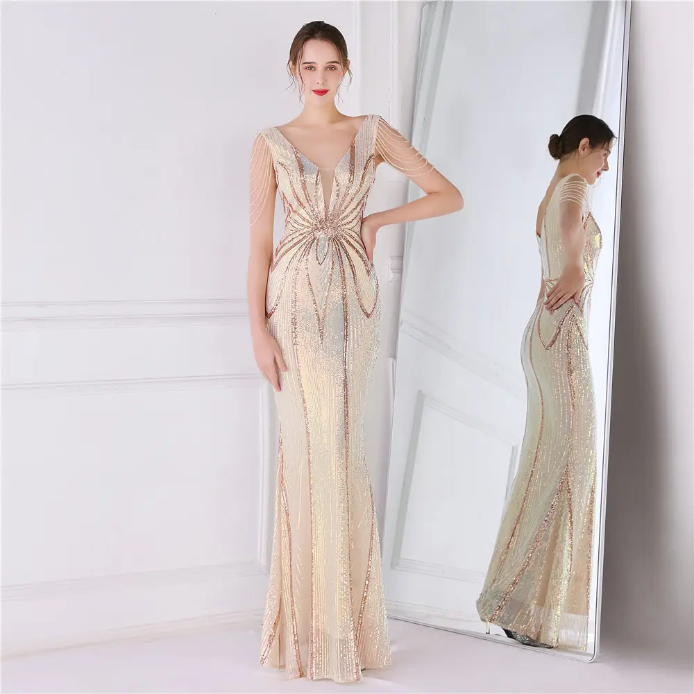 New Arrival British Fashion Brand Womens Clothes Strap Sexy Bridal And Formal Sequin Long Evening Dress For Ladies