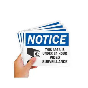 This Area Is Under 24 Hour Video Surveillance Sticker Labels with Symbol Laminated Polyester with Adhesive Blue Black and White