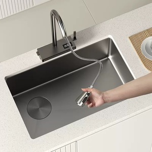 Lave-tasses haute pression avec couvercle de drain en acier inoxydable 304 et évier de cuisine avec robinets d'eau chaude et froide - Product Image 4