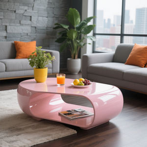 Table basse incurvée en fibre de verre brillante de couleur personnalisée moderne avec éclairage LED pour salon, meubles de maison - Product Image 5