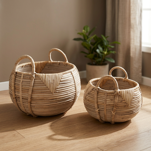 <b>Cheap</b> Rate Handwoven Rattan <b>Basket</b> Round Woven Storage Bin with Handles Natural Home Organizer - Product Image 4