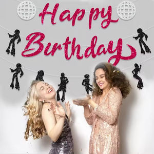 Hstyle Disco Tema Fiesta de cumpleaños Decoración 70s Tema Disco <span class=keywords><strong>Fever</strong></span> Dancer Party Supplies Dancing Disco de baile Feliz cumpleaños Banner - Product Image 5