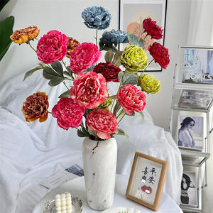 Vente en gros Centres de table Décoratif Longue Tige Bord Brûlé 3 Tête Fleur de Pivoine Artificielle pour Décoration de Mariage - Product Image 3