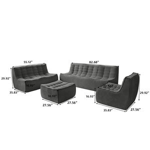 ATUNUS US在庫真空圧縮ソファ床ブラックホーム1 2 3シーターシェニールリネンブレンド生地ワッフルソファソファソファセット - Product Image 5