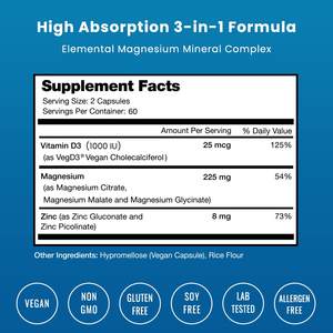 OEM 500mg suplemen Magnesium kapsul sitrat dengan <span class=keywords><strong>Vitamin</strong></span> <span class=keywords><strong>D3</strong></span> seng untuk tidur lebih kencang kesehatan otot tulang - Product Image 2