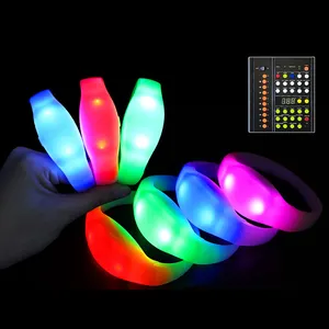 DMX function 33 buttons 16 zones programmable led flashing wristband custom logo print led light remote control bracelet