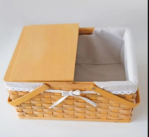 Panier de pique-nique en rotin tressé de haute qualité, écologique, pour les voyages en extérieur, avec couvercles et poignées - Product Image 2