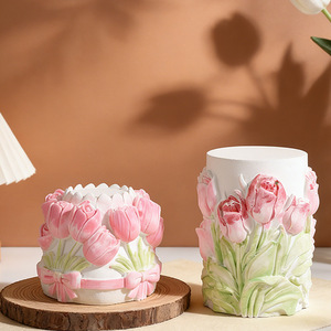 Novas Ideias: Molde de Silicone para Vela Aromática em Coluna de Pétalas de Rosa, Molde de Gesso com Padrão em Relevo de Tulipa e Girassol para Difusão de Fragrâncias - Product Image 3