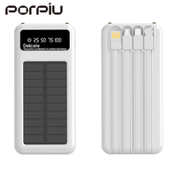 Batterie externe solaire portable PORPIU pour l'extérieur, charge rapide PD22.5W, haute qualité, 10000mAh, avec affichage LED intégré à quatre fils