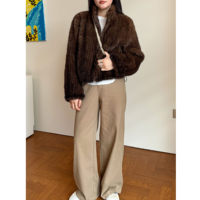 Dänemark Importierter Nerzfell Gestrickter Vintage Poncho Damen Reißverschluss Kurzer Stehkragen Flauschiger Winter